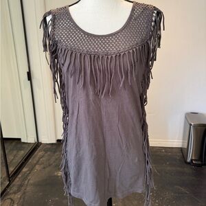 Monoreno Gray Fringe Tassel Tank Medium